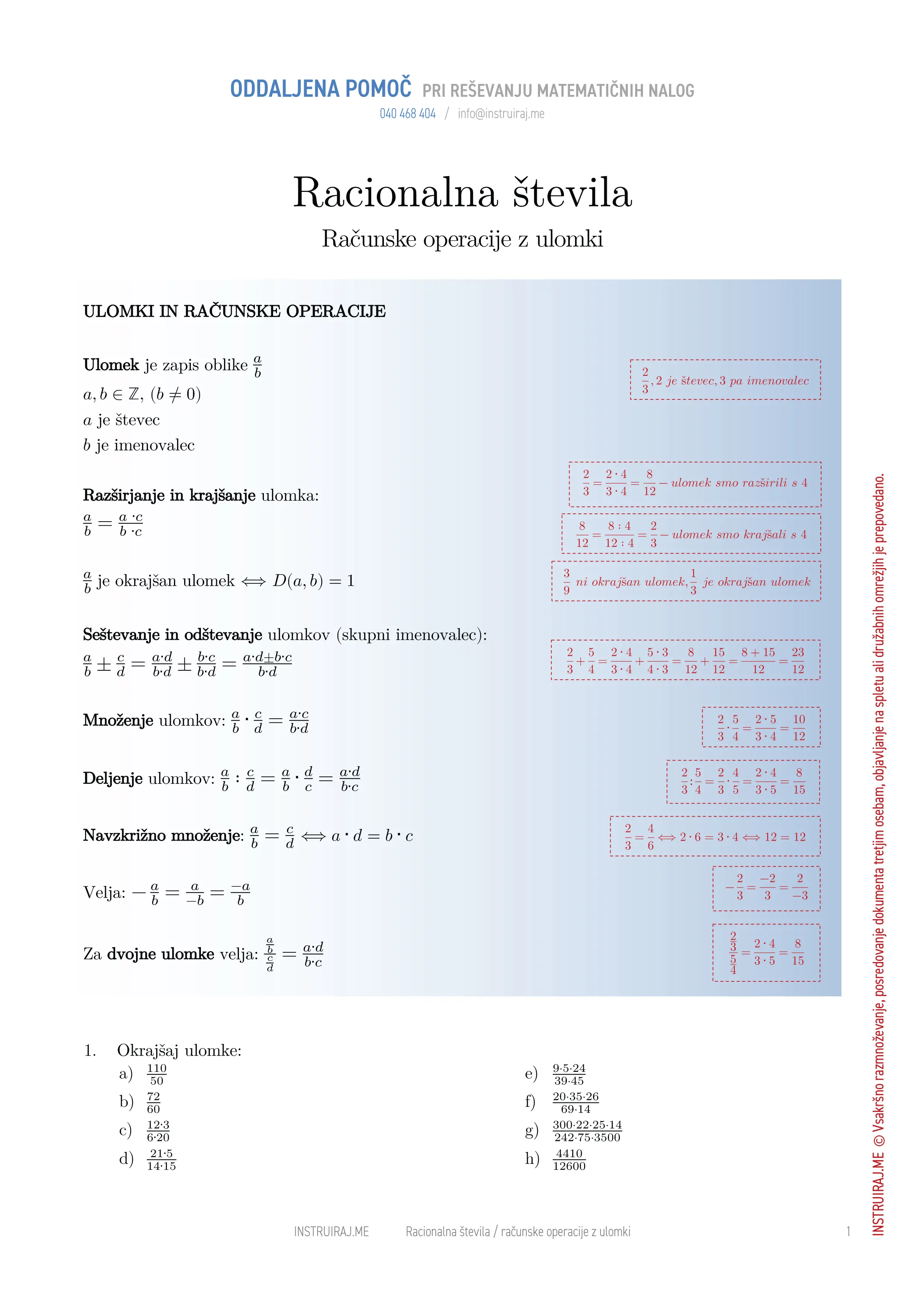 Racionalna števila: Računske operacije z ulomki