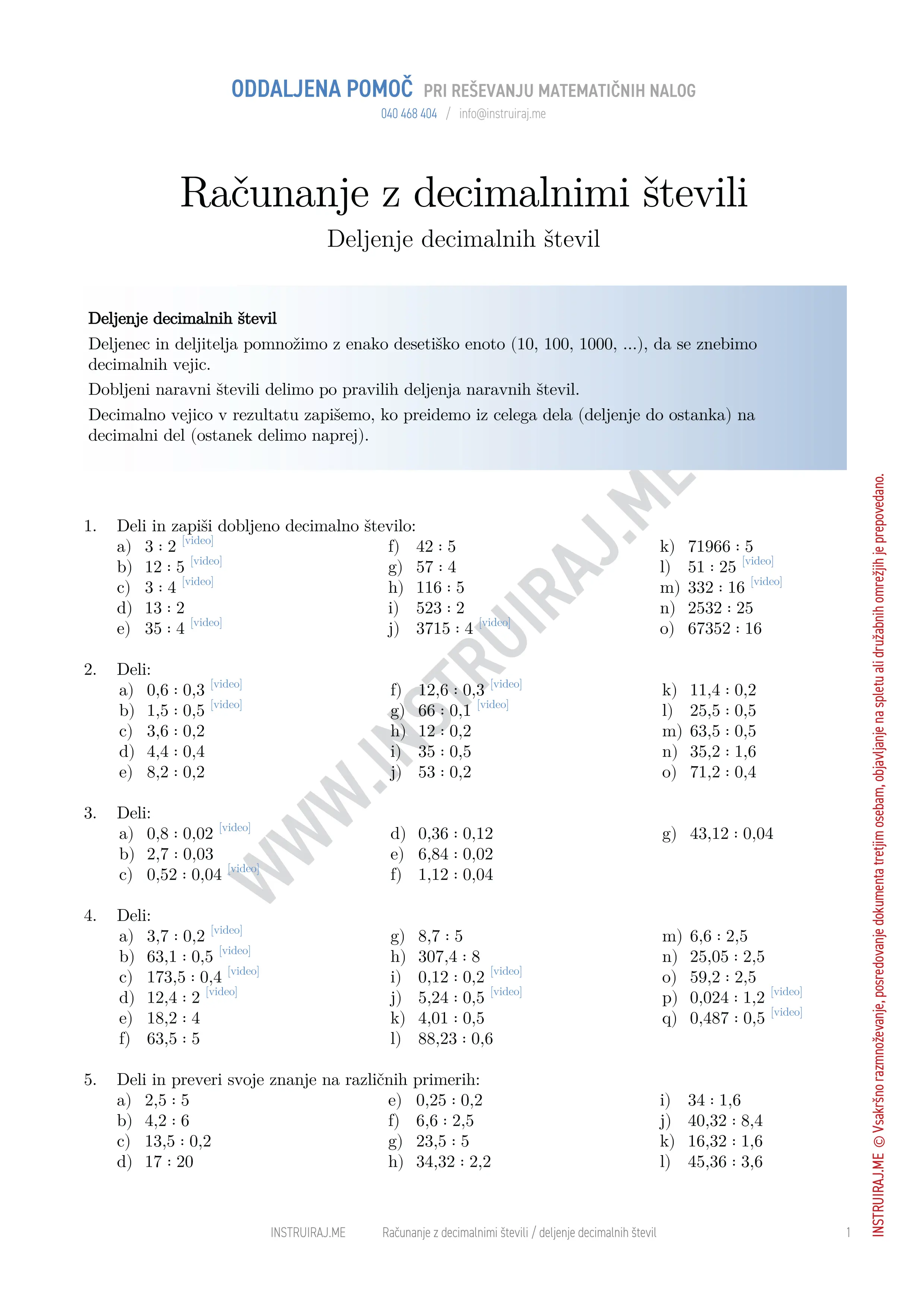Računanje z decimalnimi števili: Deljenje decimalnih števil