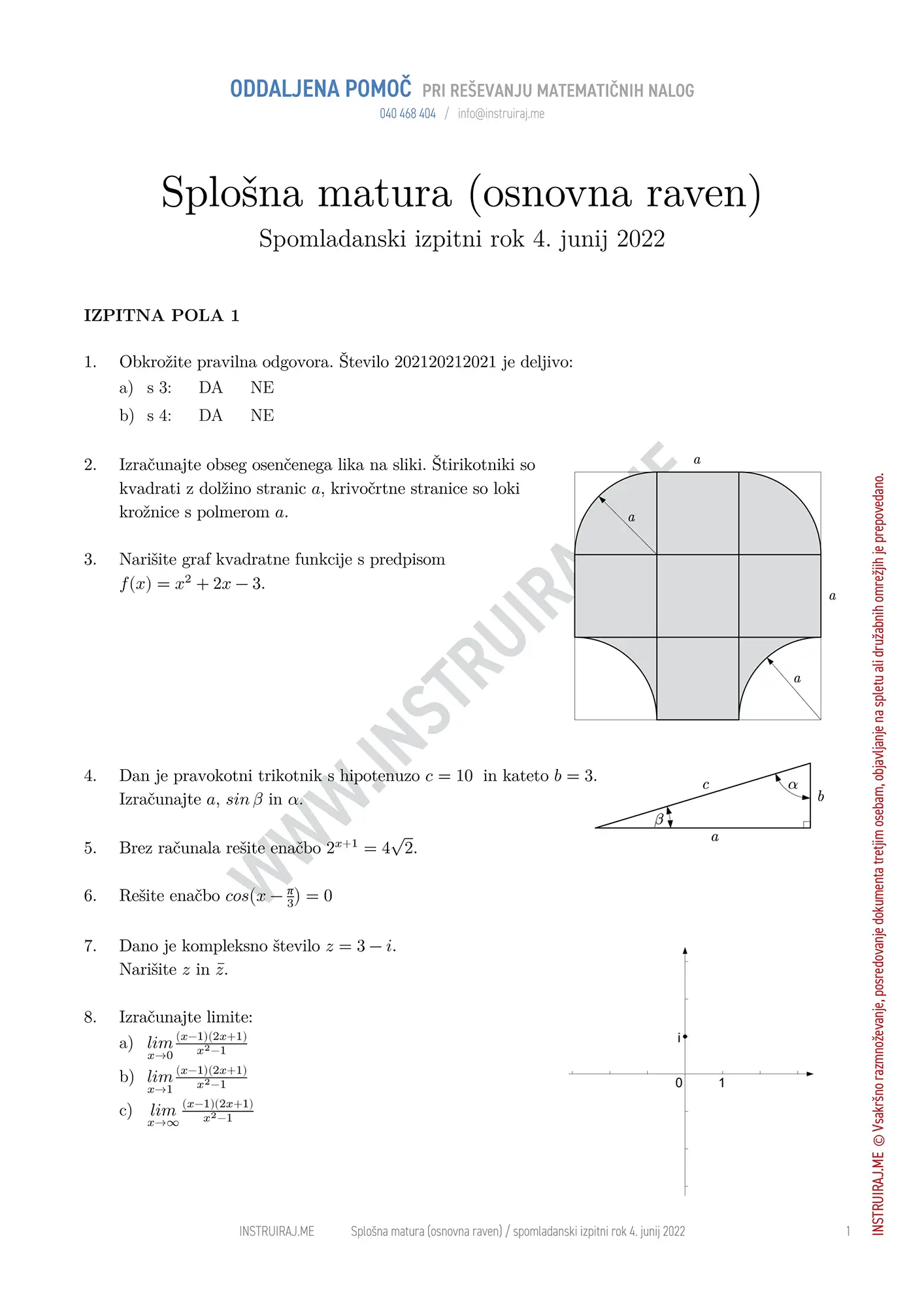 Splošna matura (osnovna raven): Splošna matura OR, spomladanski izpitni rok 4. junij 2022