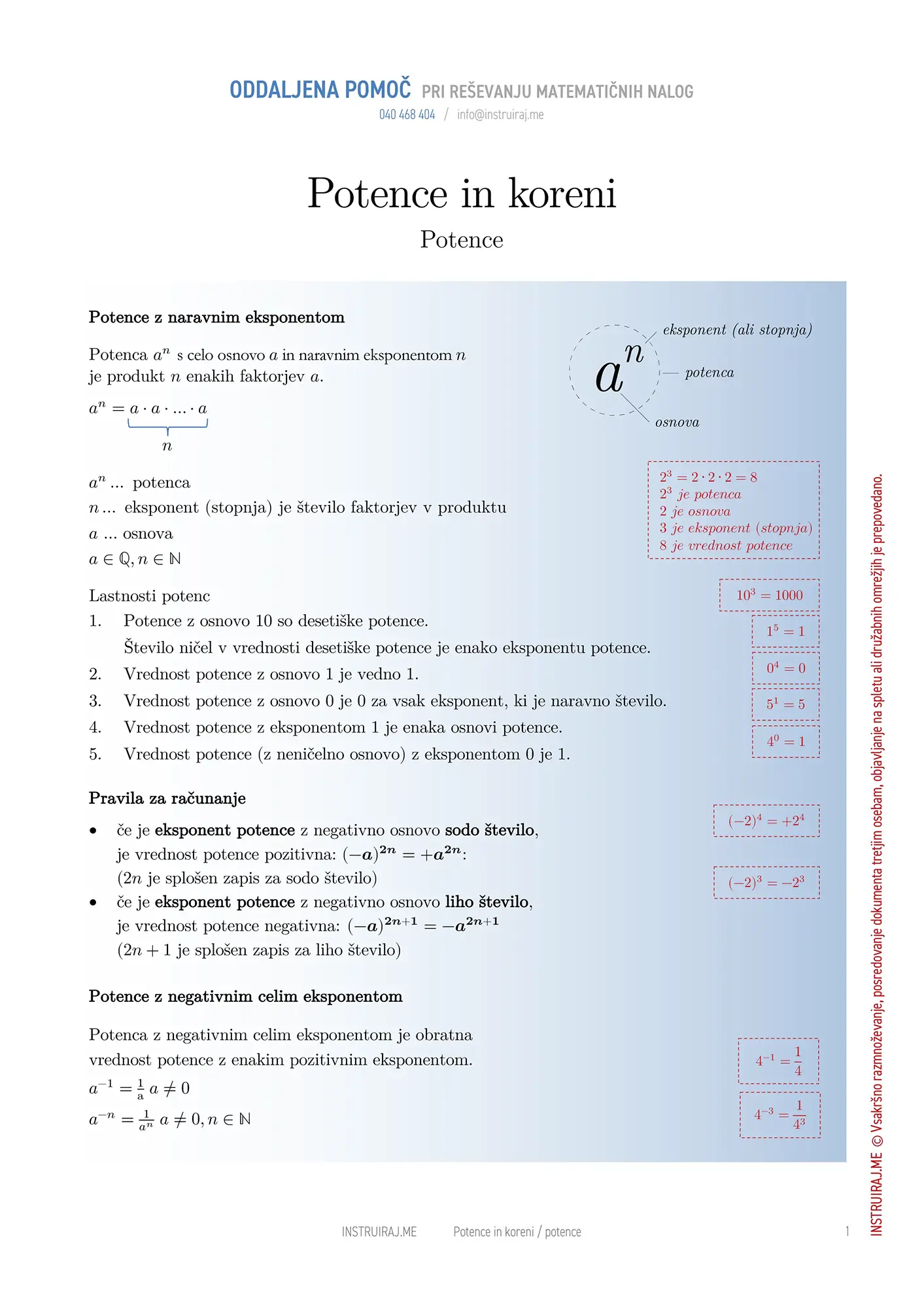 Potence in koreni: Potence