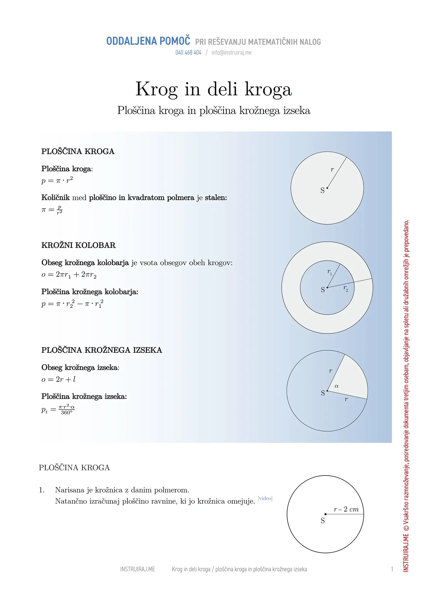 Krog in deli kroga: Ploščina kroga in ploščina krožnega izseka