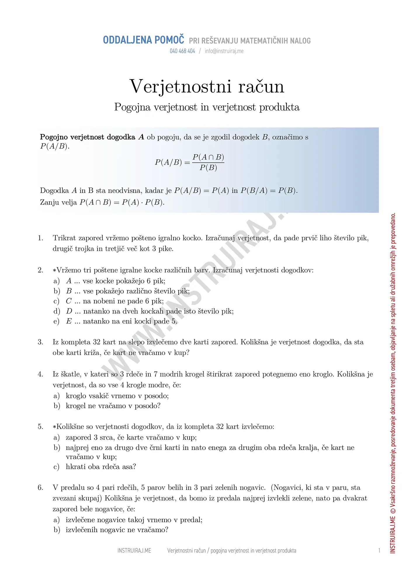 Pogojna verjetnost in verjetnost produkta