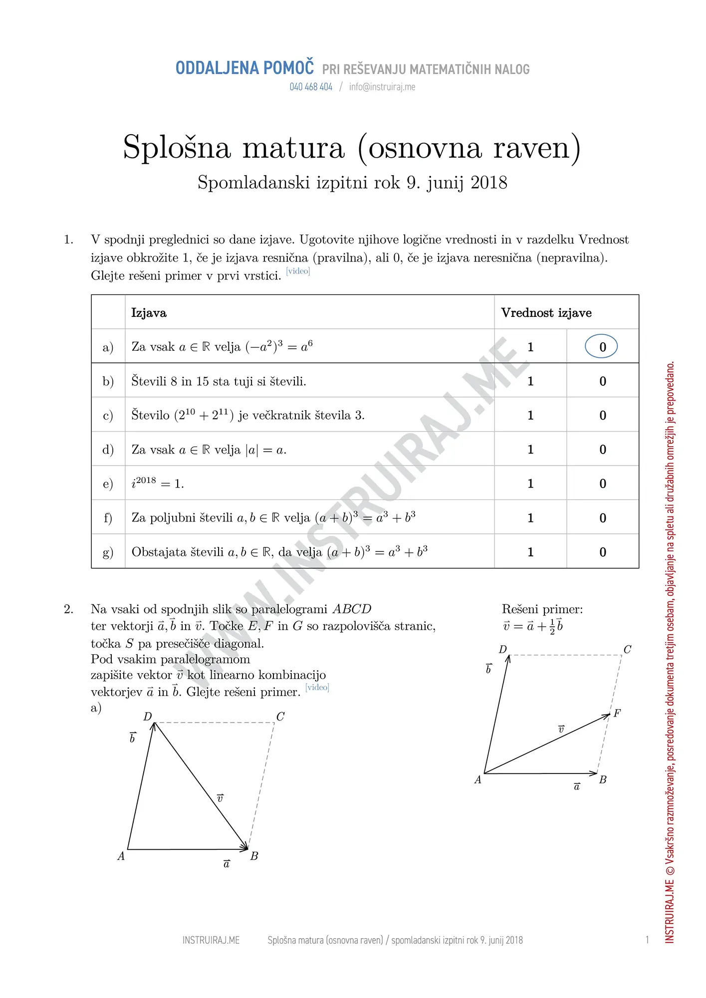 Splošna matura OR, spomladanski izpitni rok 9. junij 2018