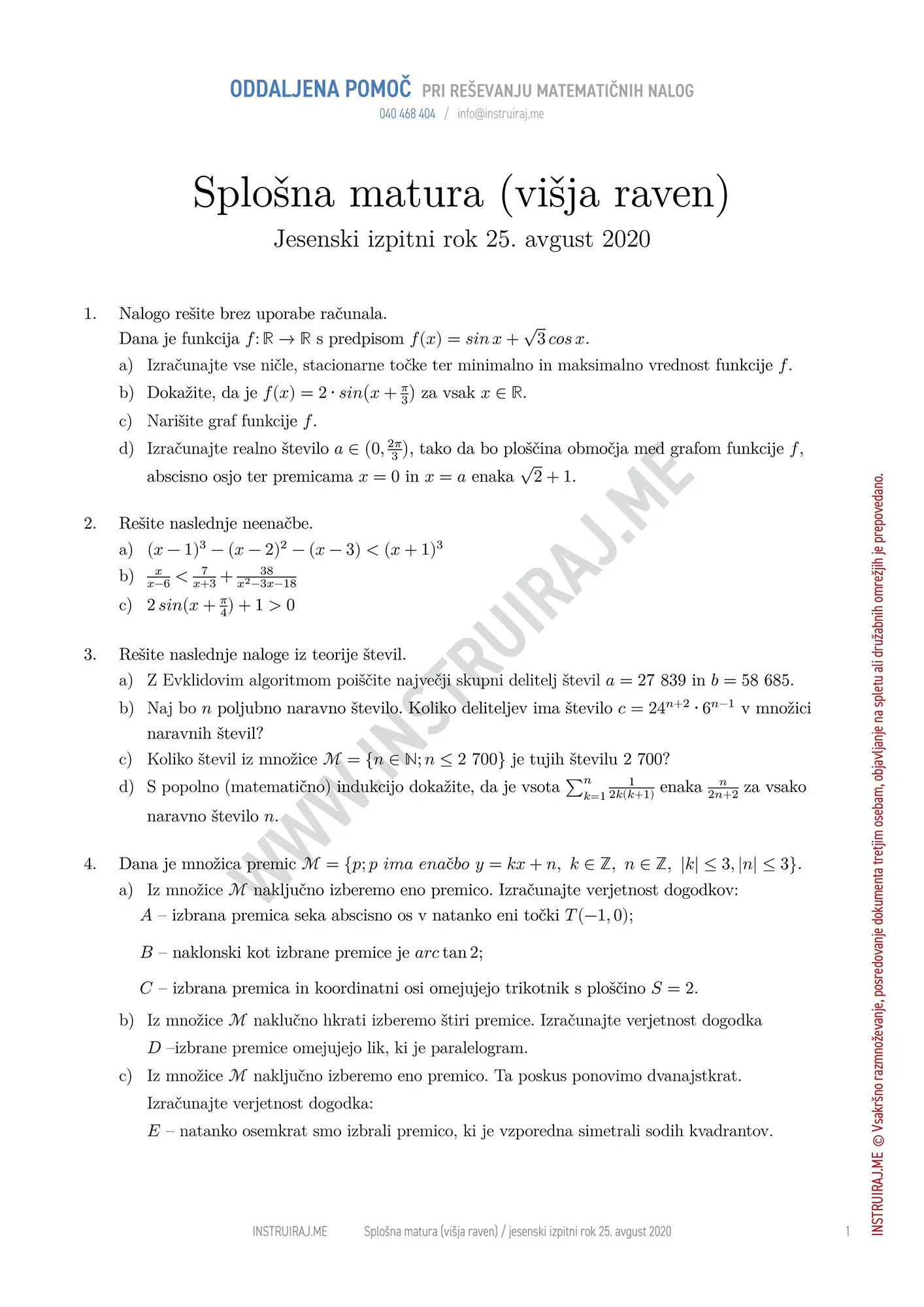 Splošna matura VR, jesenski izpitni rok 25. avgust 2020