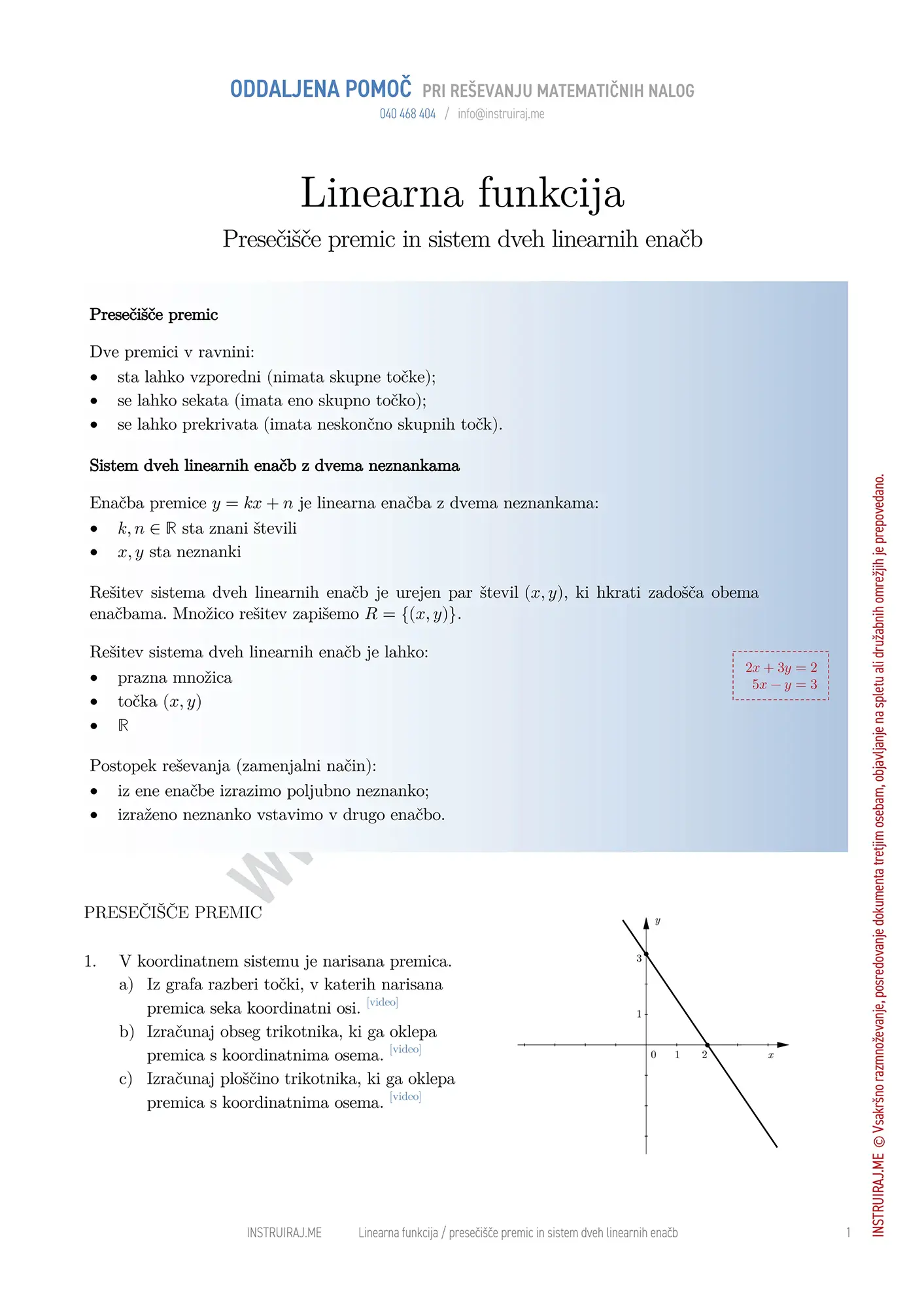 Presečišče premic in sistem dveh linearnih enačb